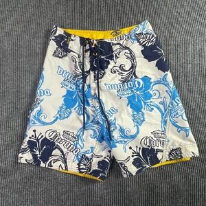 Corona Beer Extra Board Shorts Mens 30‎ White Blue All Over Print Floral Surfing